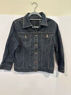 DKNY Women's Dark Blue Denim Jean Jacket - Button-Front Trucker